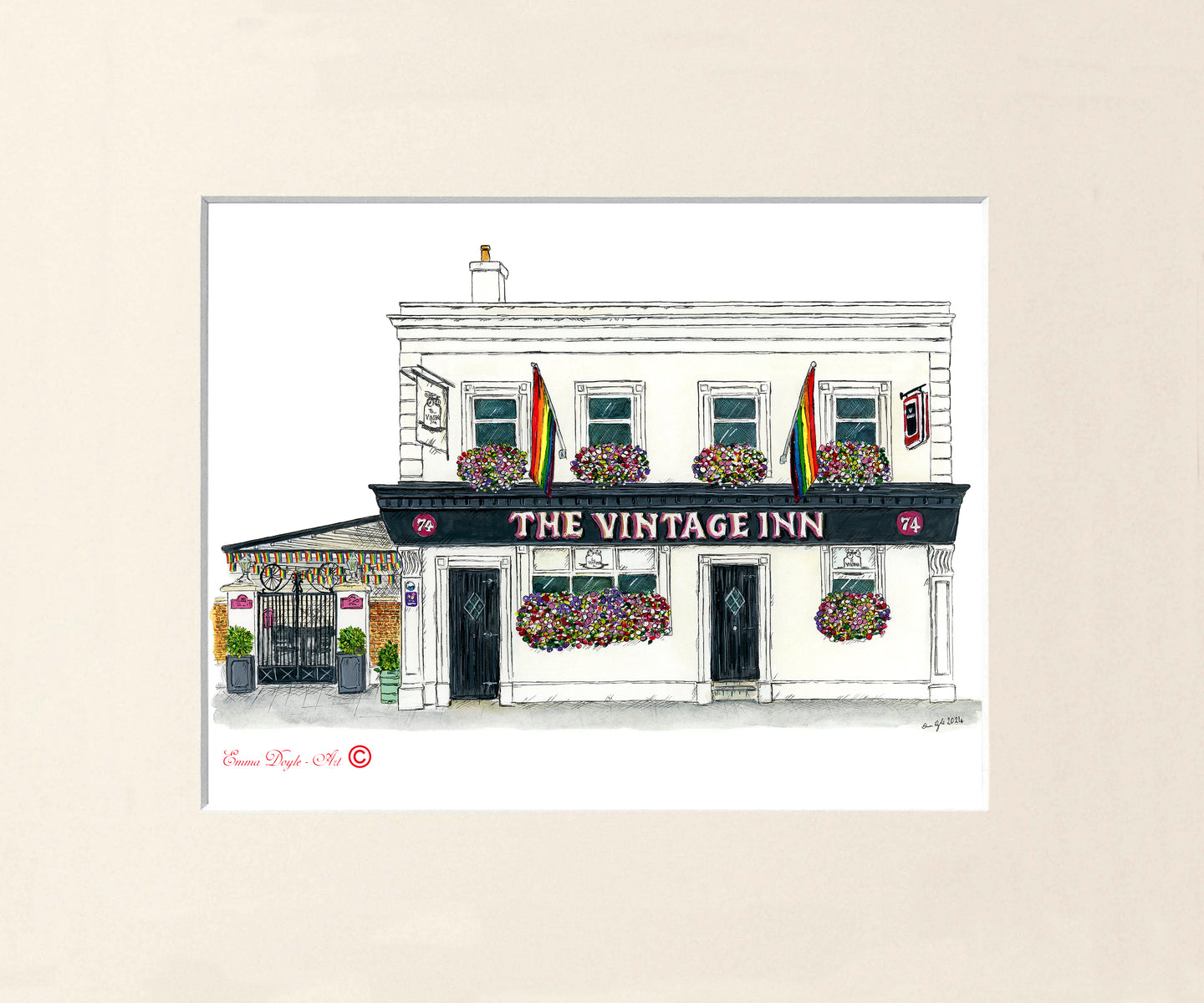 Irish Pub Print - The Vintage Inn - Rainbow Flags