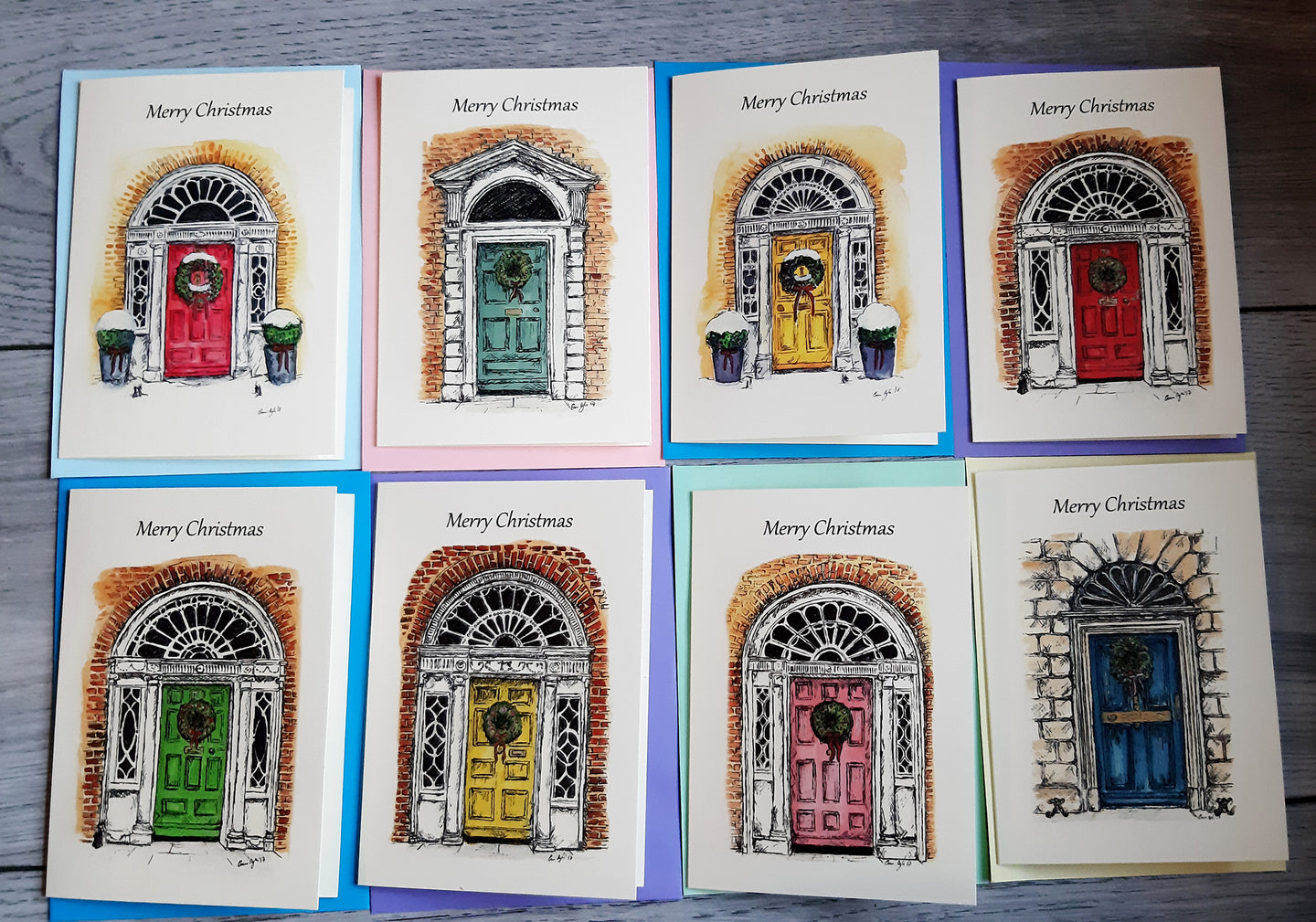 Christmas Cards - Georgian Doors -  Pack of 8 Cards